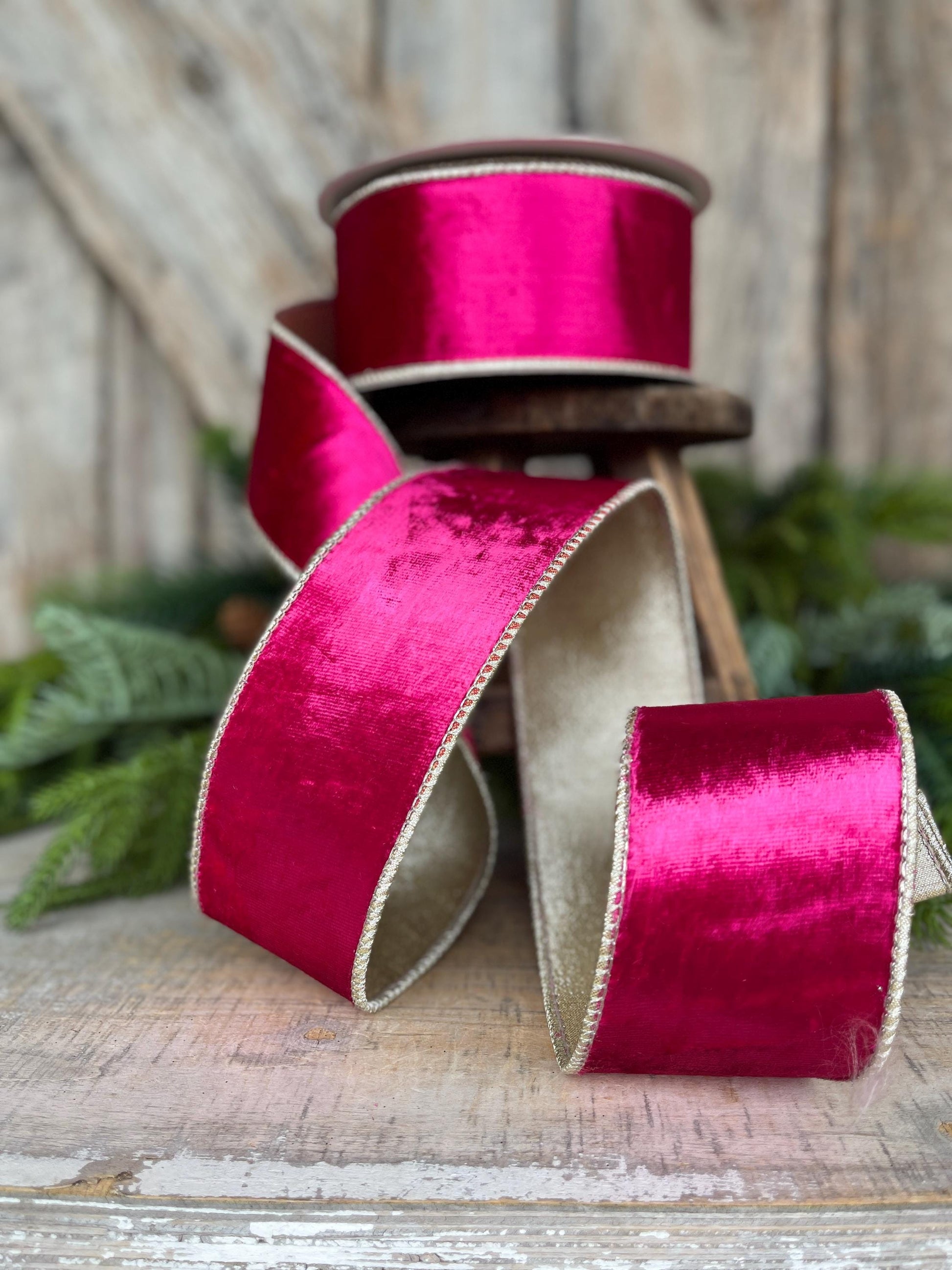 2.5” Hot Pink Satin Velvet, Farrisilk Velvet, Pink Velvet Ribbon
