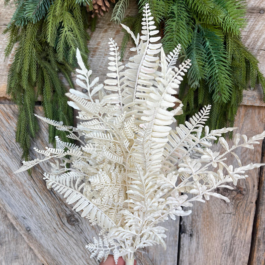 19" White Fern Bush, Christmas Fern, Fall Fern, Off White Fern Bush, UV Protected Fern Bush, Artificial Fern Bush, 85368-UV-WT
