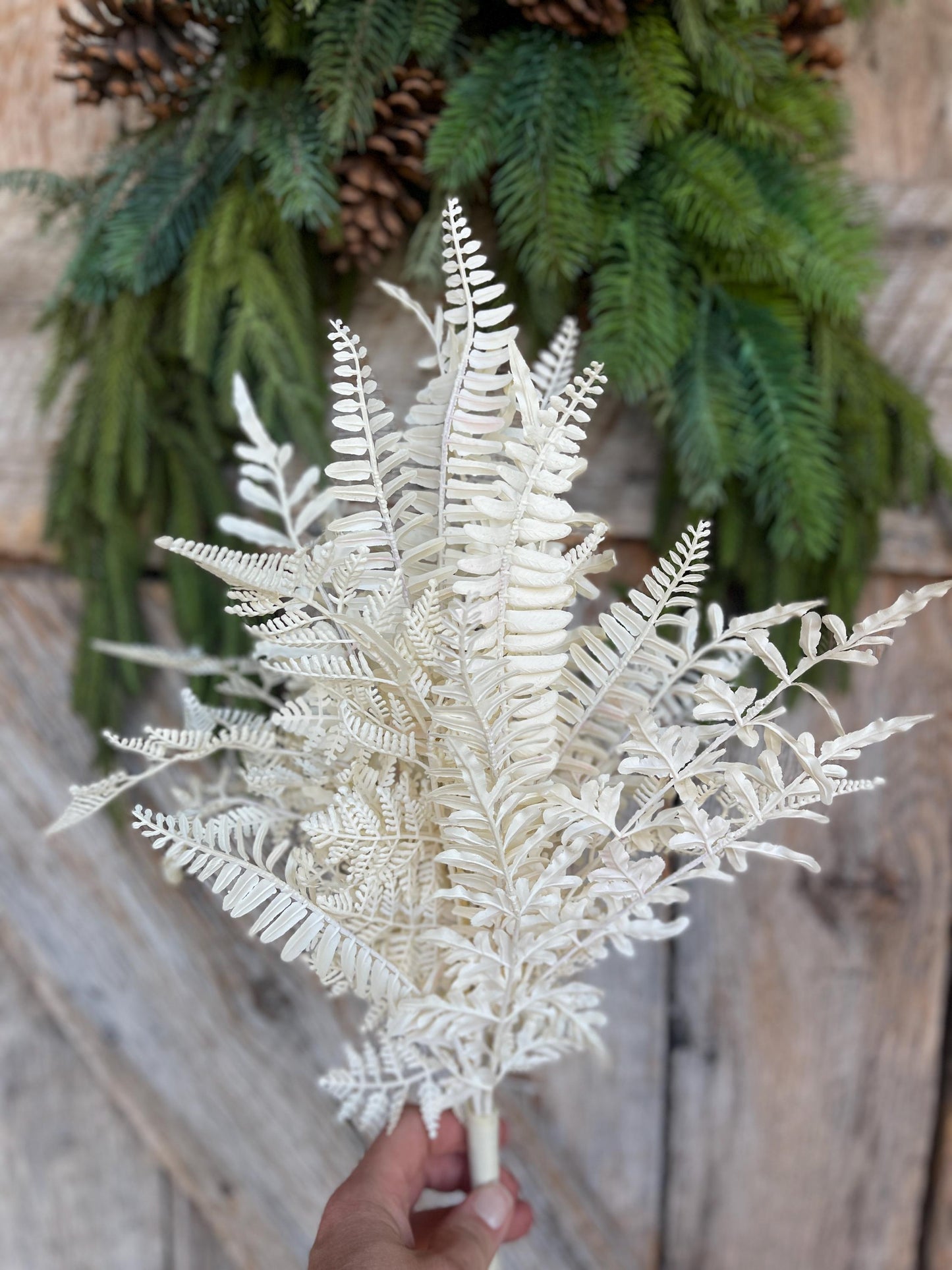 19" White Fern Bush, Christmas Fern, Fall Fern, Off White Fern Bush, UV Protected Fern Bush, Artificial Fern Bush, 85368-UV-WT
