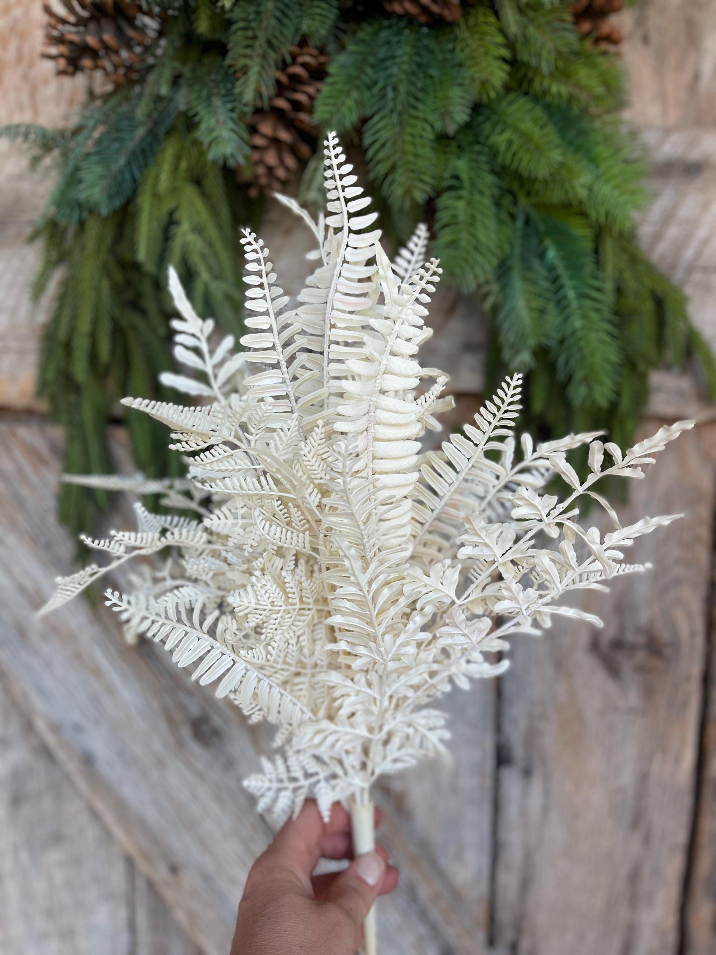 19" White Fern Bush, Christmas Fern, Fall Fern, Off White Fern Bush, UV Protected Fern Bush, Artificial Fern Bush, 85368-UV-WT