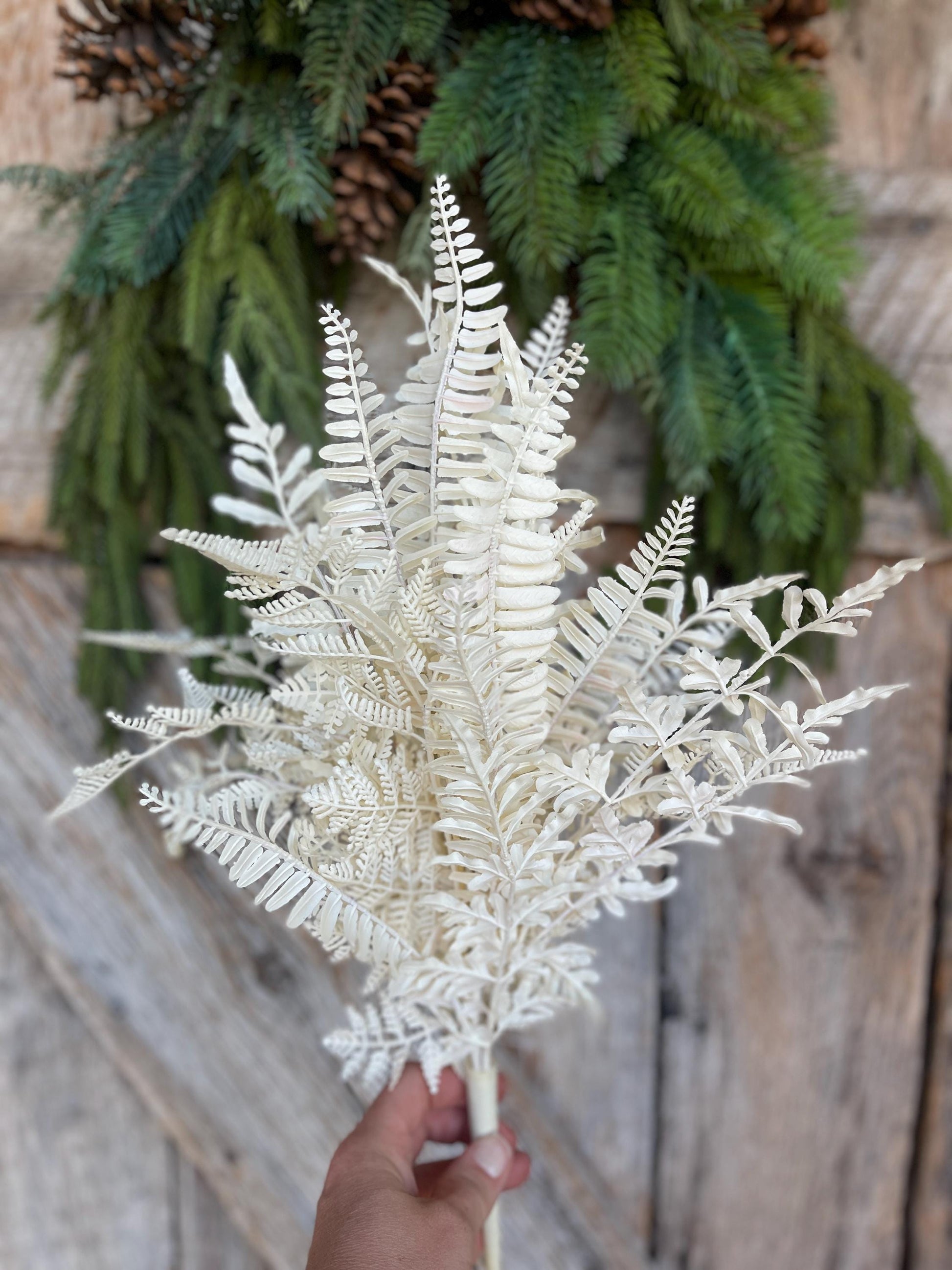 19" White Fern Bush, Christmas Fern, Fall Fern, Off White Fern Bush, UV Protected Fern Bush, Artificial Fern Bush, 85368-UV-WT