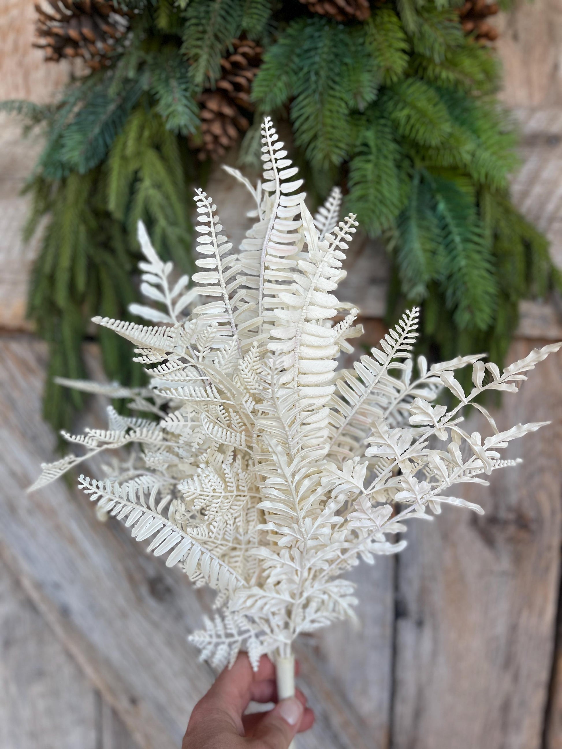 19" White Fern Bush, Christmas Fern, Fall Fern, Off White Fern Bush, UV Protected Fern Bush, Artificial Fern Bush, 85368-UV-WT