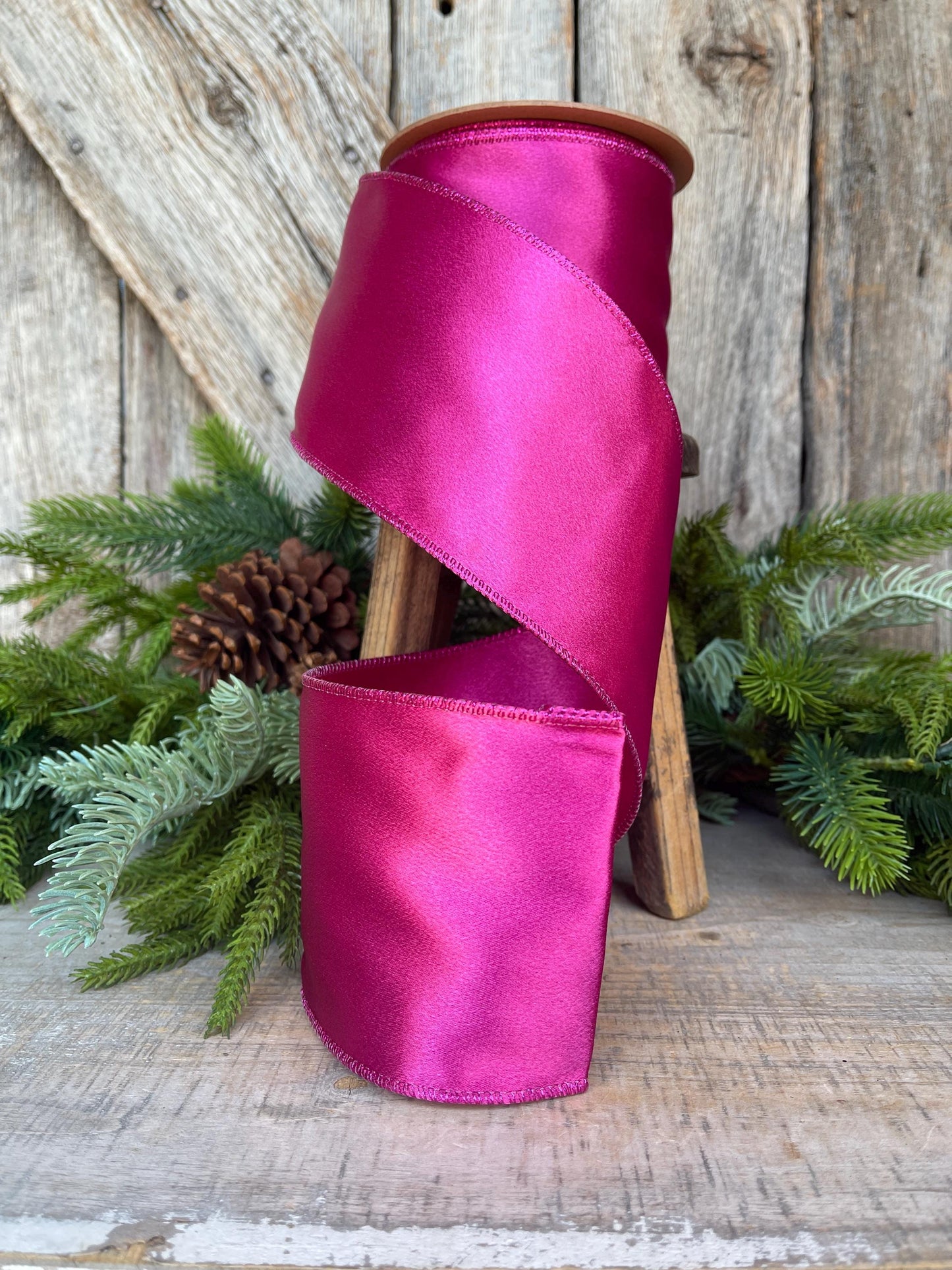 4" Hot Pink Satin Ribbon, Christmas Ribbon, Shimmer Satin Ribbon