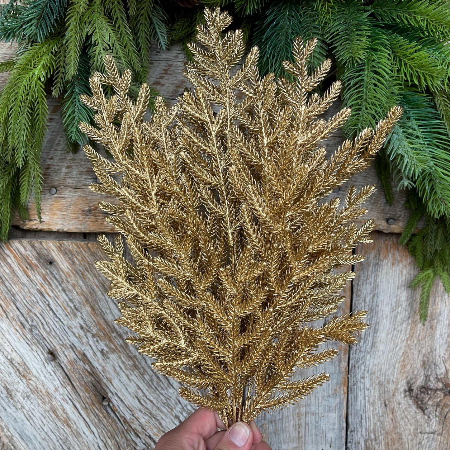 26" Gold Norfolk Pine Spray, Gold Christmas SPray, Christmas Tree Topper Spray