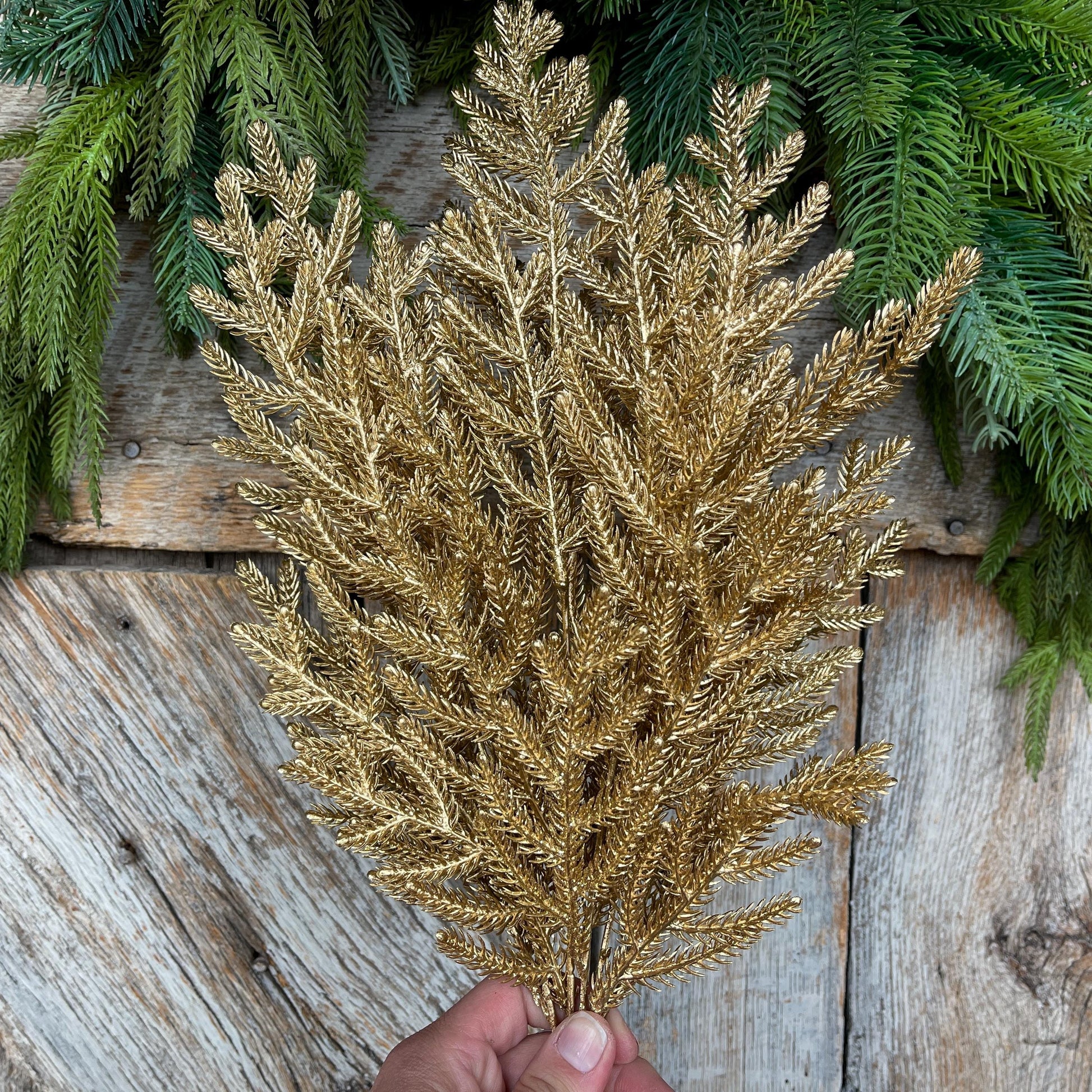 26" Gold Norfolk Pine Spray, Gold Christmas SPray, Christmas Tree Topper Spray
