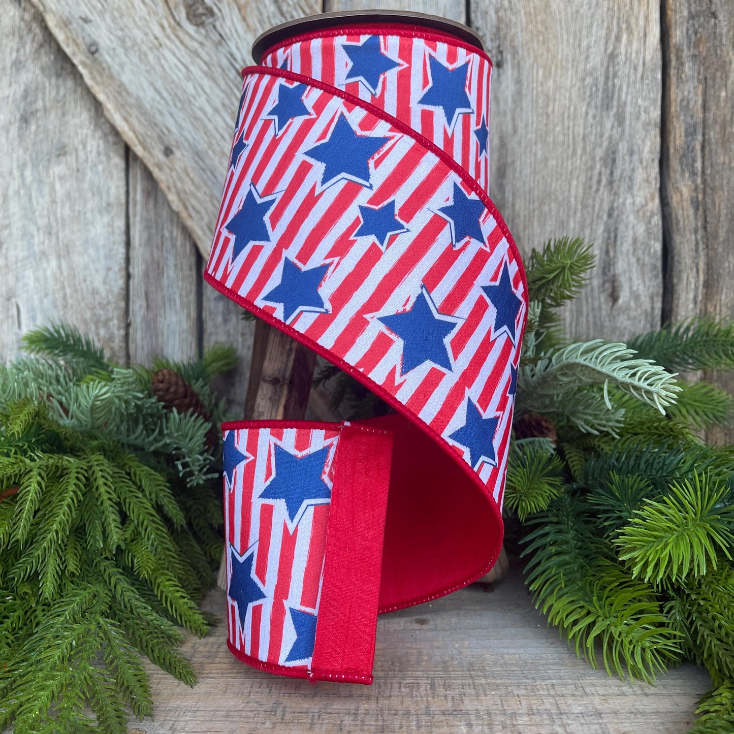 4" Patriotic Ribbon, Patriotic Wired Ribbon, Stars & Stripes Ribbon