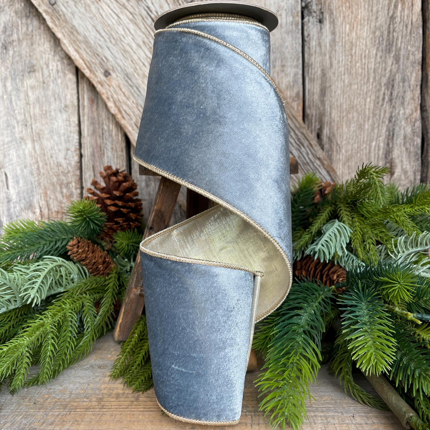 4" French Blue Velvet, Light Blue Velvet Ribbon, Wired Ribbon