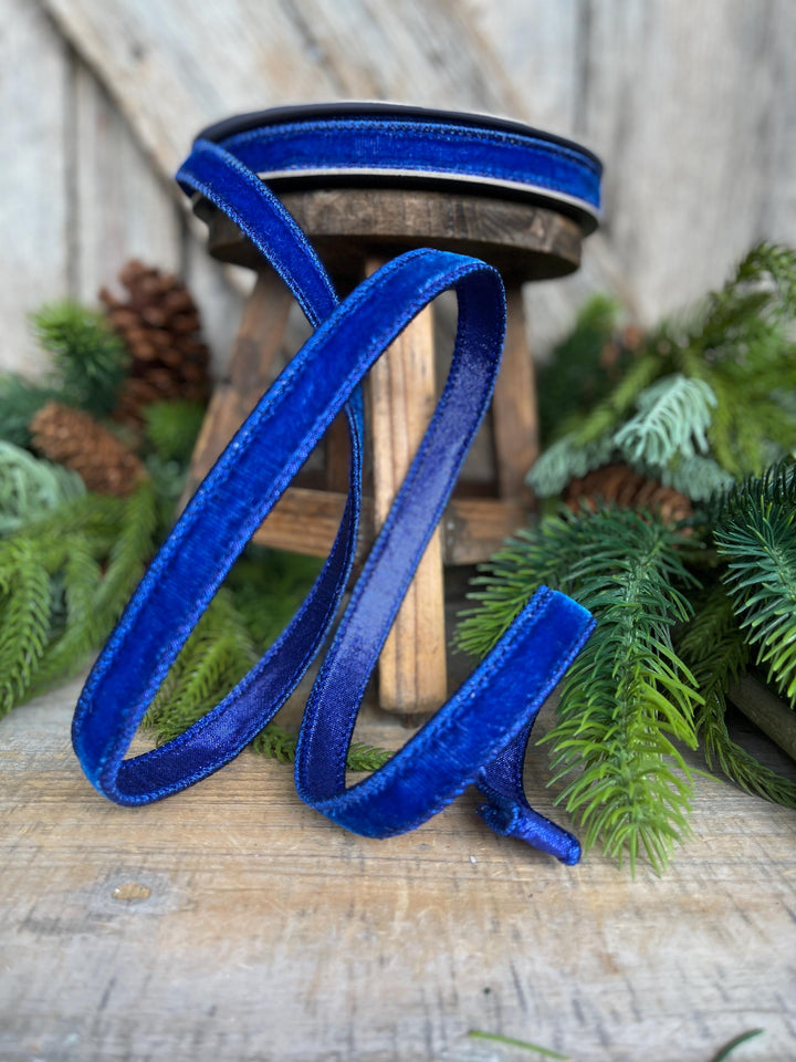 3/4" Blue Velvet Luster Wired Ribbon, Farrisilk Ribbon, Velvet Ribbon