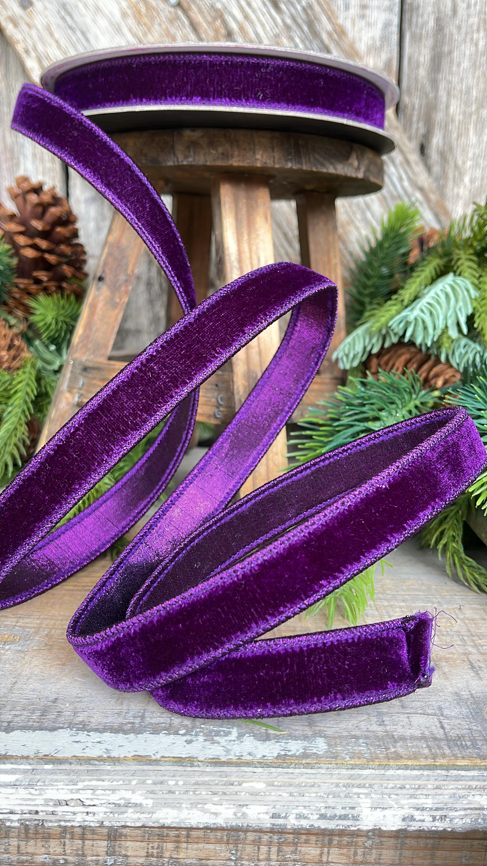 3/4" Purple Velvet Luster Ribbon, Farrisilk Ribbon, Halloween Velvet Ribbon