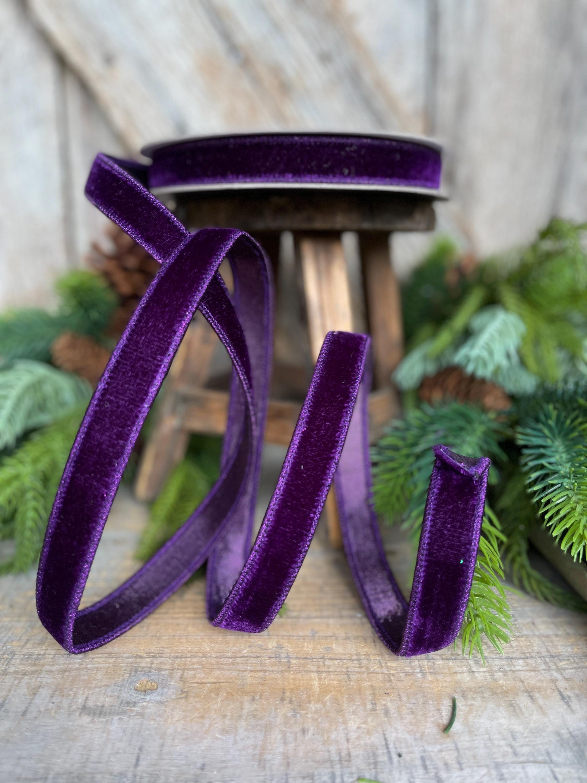 3/4" Purple Velvet Luster Ribbon, Farrisilk Ribbon, Halloween Velvet Ribbon