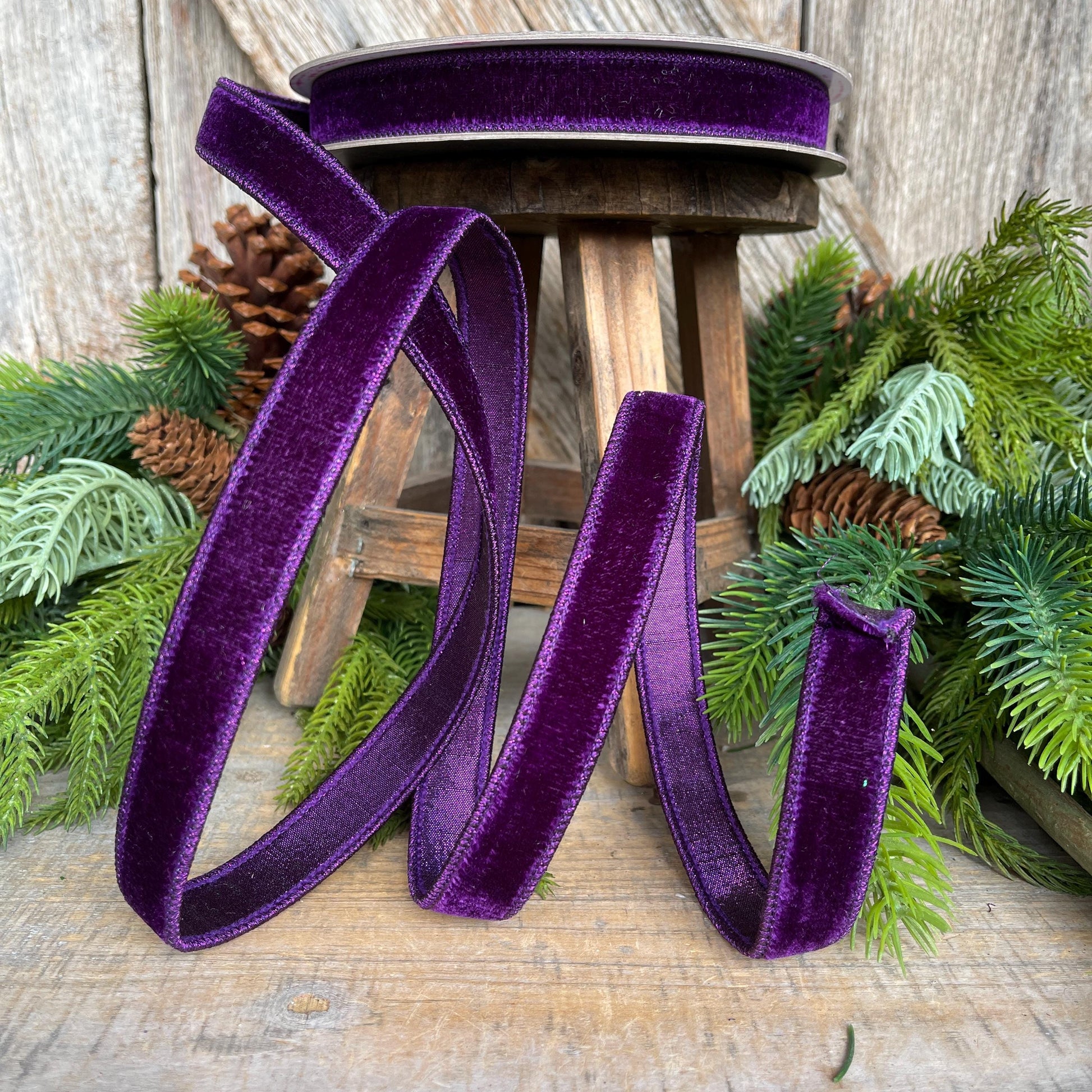 3/4" Purple Velvet Luster Ribbon, Farrisilk Ribbon, Halloween Velvet Ribbon