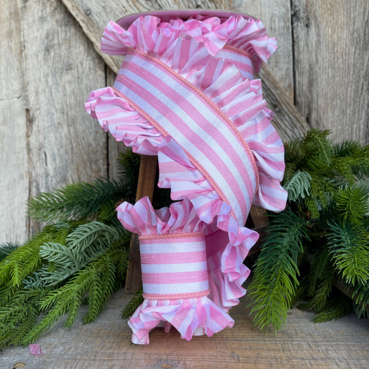 4.5" Pink Ruffle Ribbon, Farrisilk Ribbon, Pink Candy Wrap Ruffle