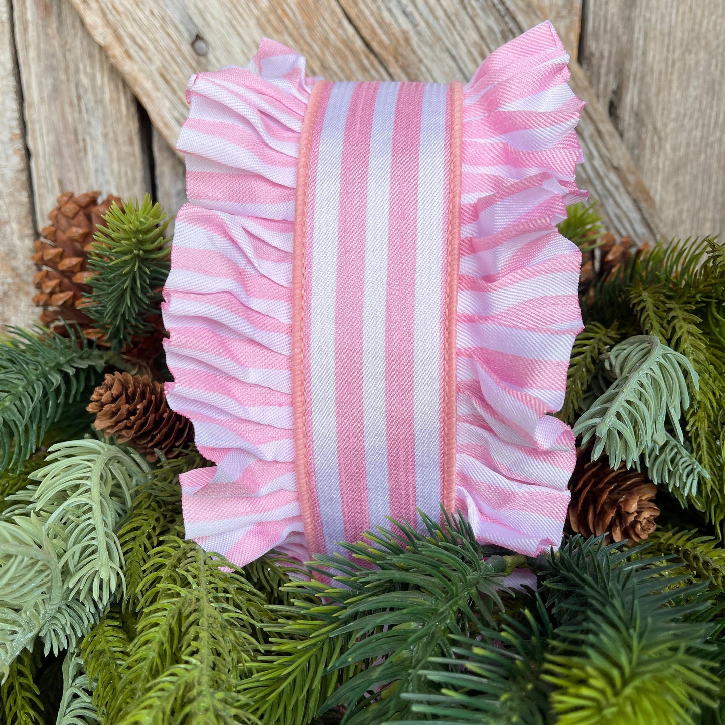 4.5" Pink Ruffle Ribbon, Farrisilk Ribbon, Pink Candy Wrap Ruffle