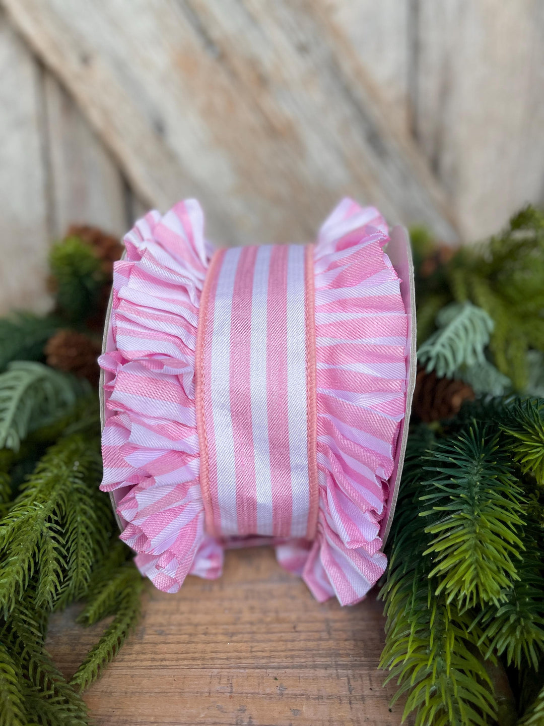 4.5" Pink Ruffle Ribbon, Farrisilk Ribbon, Pink Candy Wrap Ruffle