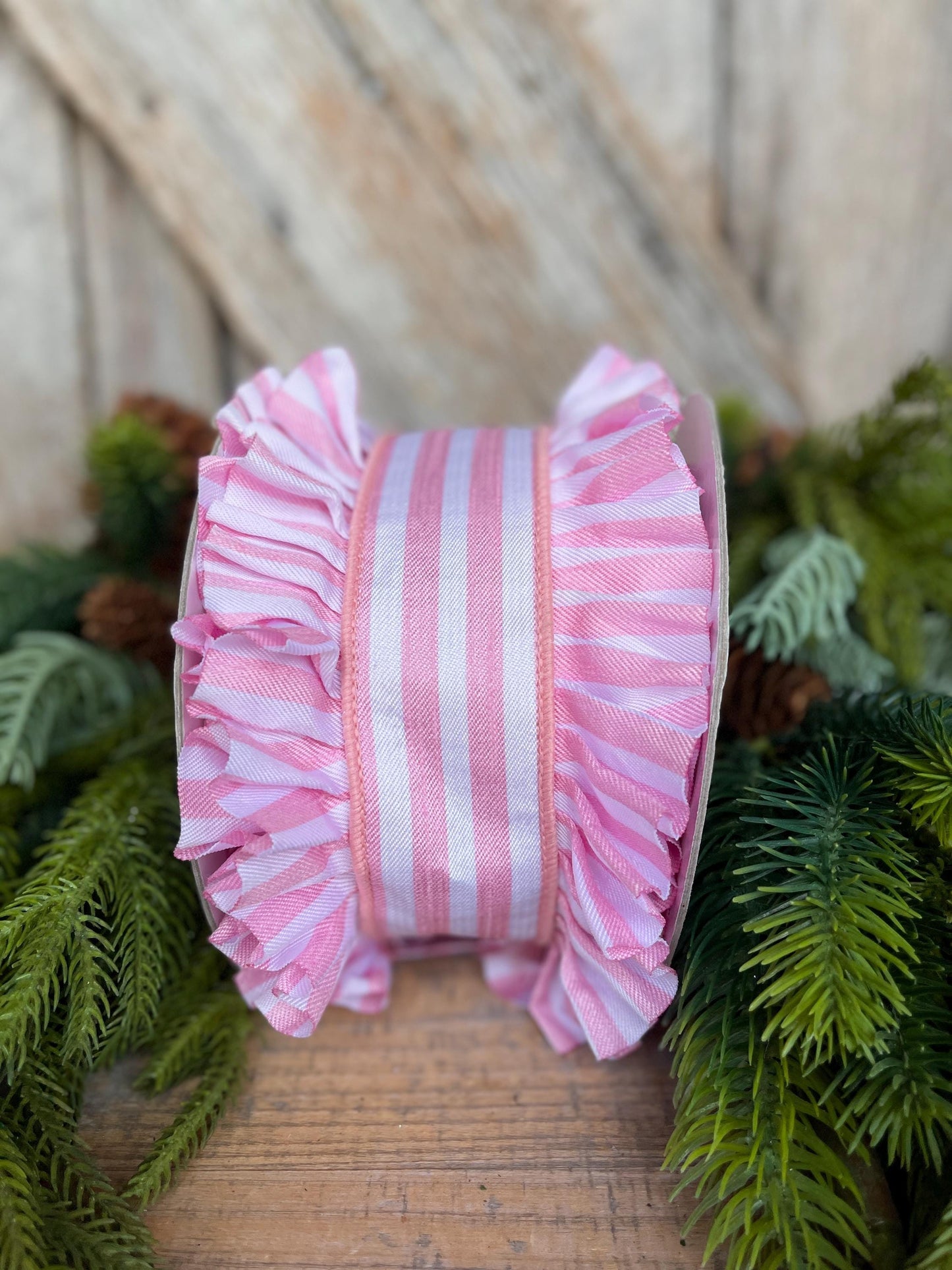 4.5" Pink Ruffle Ribbon, Farrisilk Ribbon, Pink Candy Wrap Ruffle