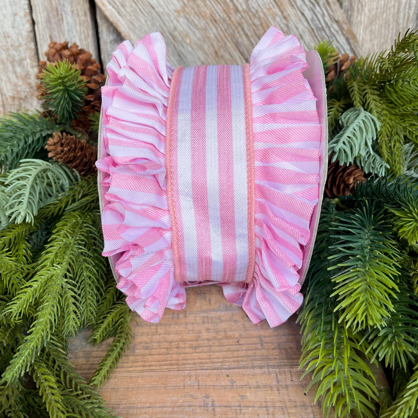 4.5" Pink Ruffle Ribbon, Farrisilk Ribbon, Pink Candy Wrap Ruffle