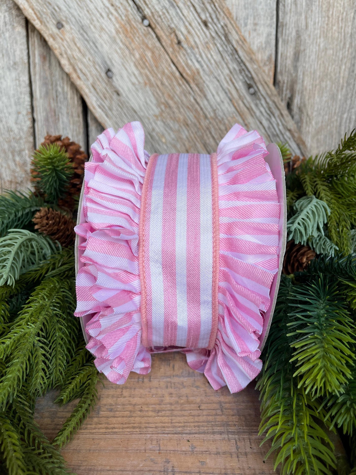 4.5" Pink Ruffle Ribbon, Farrisilk Ribbon, Pink Candy Wrap Ruffle