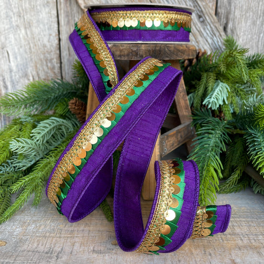 2.5" Mardi Gras Ribbon, Farrisilk Ribbon, Festive Frills