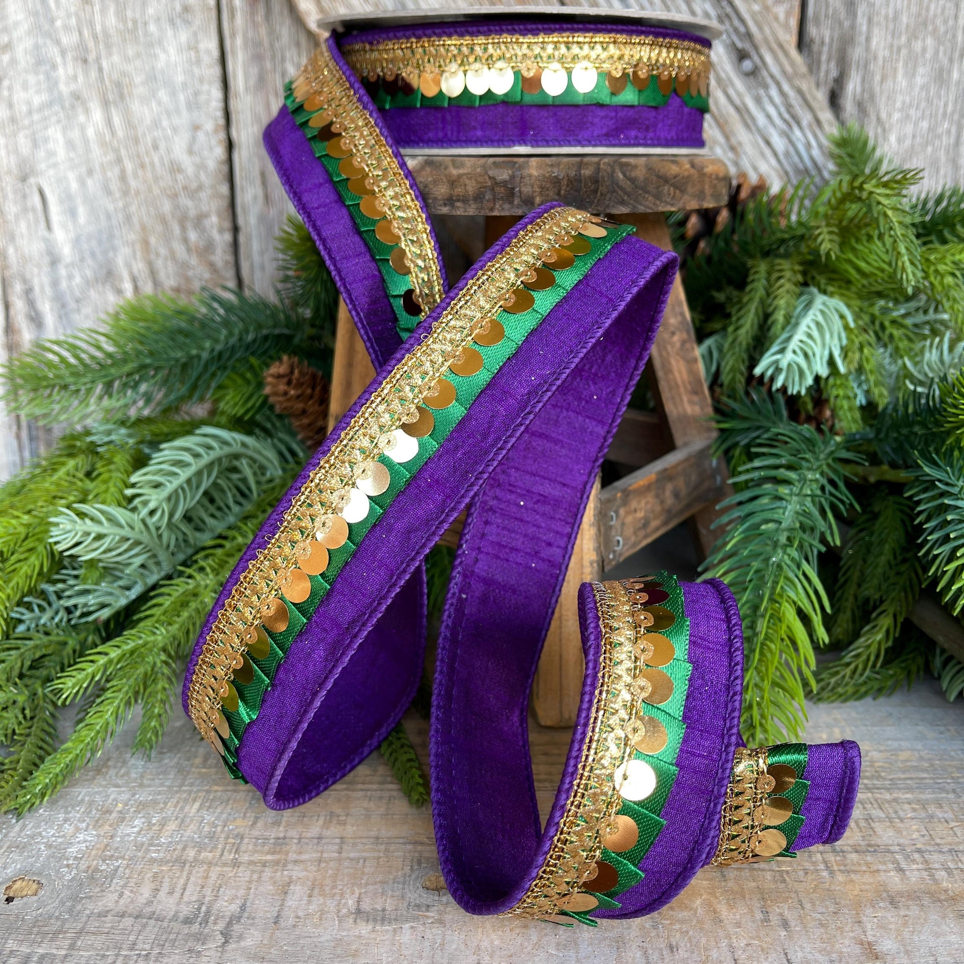 2.5" Mardi Gras Ribbon, Farrisilk Ribbon, Festive Frills