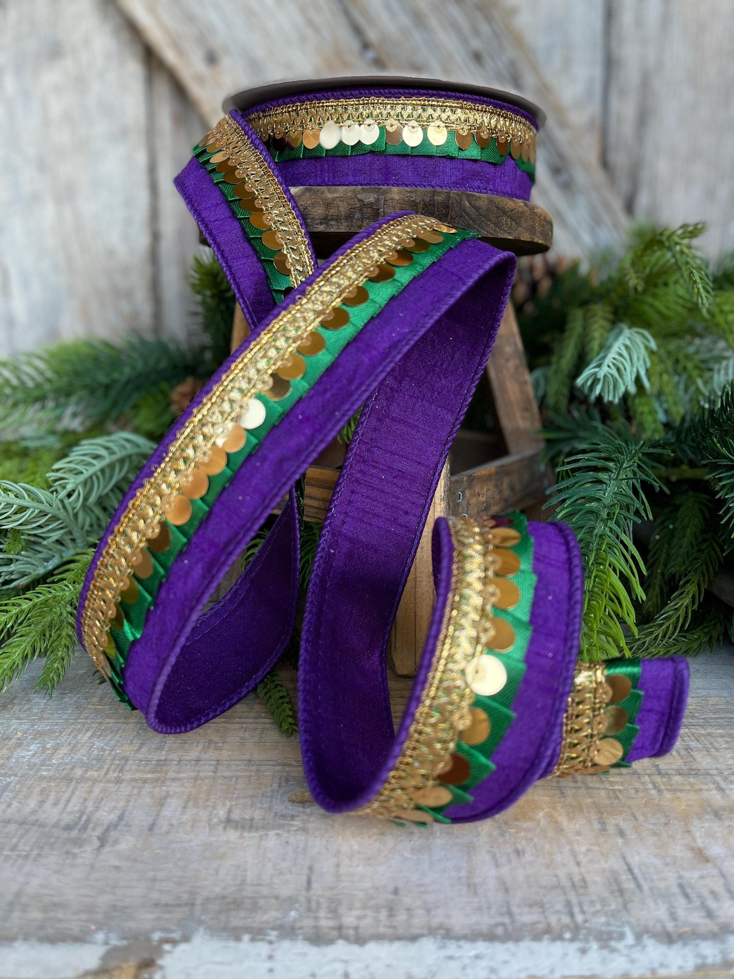 2.5" Mardi Gras Ribbon, Farrisilk Ribbon, Festive Frills