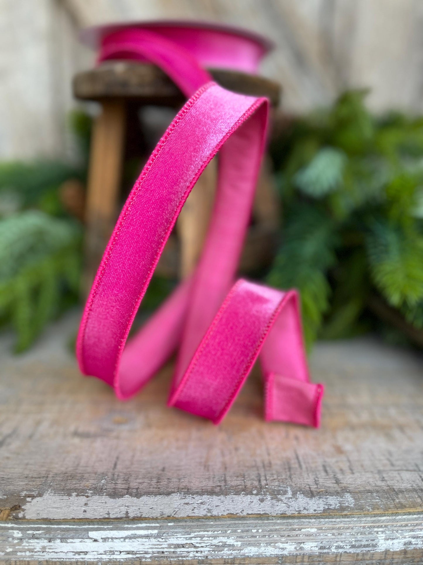 1" Bubblegum Pink Velveteen Ribbon, Farrisilk Ribbon, Pink Velvet Ribbon