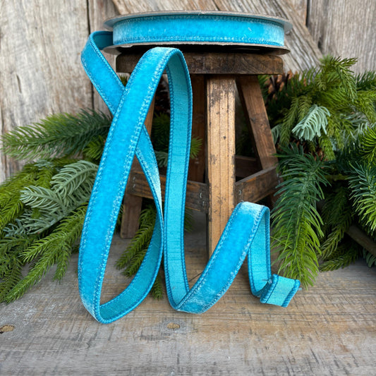 3/4" Sky Blue Velvet Ribbon, Farrisilk Ribbon, Velvet Ribbon