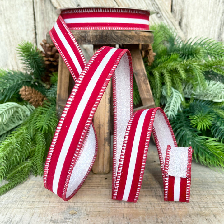 1" Red White Ribbon, Farrisilk Ribbon, Sugar Stripes Ribbon