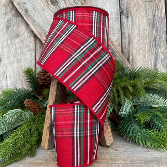 4" Traditional CHristmas Plaid, Farrisilk Ribbon, Homestead Holiday Plaid RIbbon
