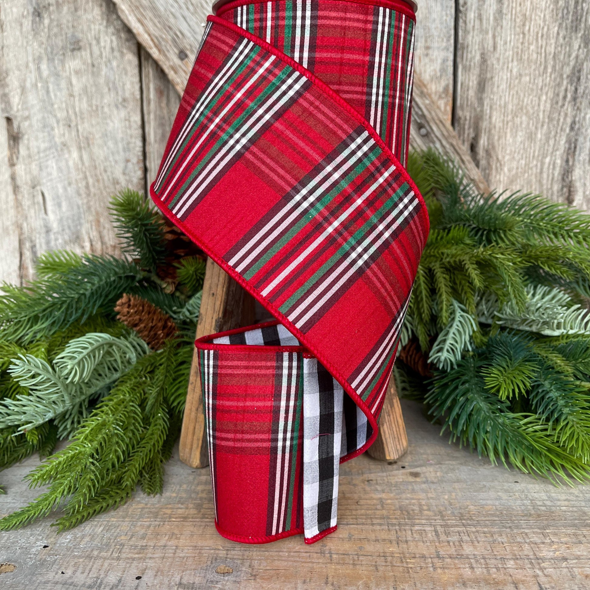 4" Traditional CHristmas Plaid, Farrisilk Ribbon, Homestead Holiday Plaid RIbbon, RIbbon for Treee, Christmas Plaid, RK859-32