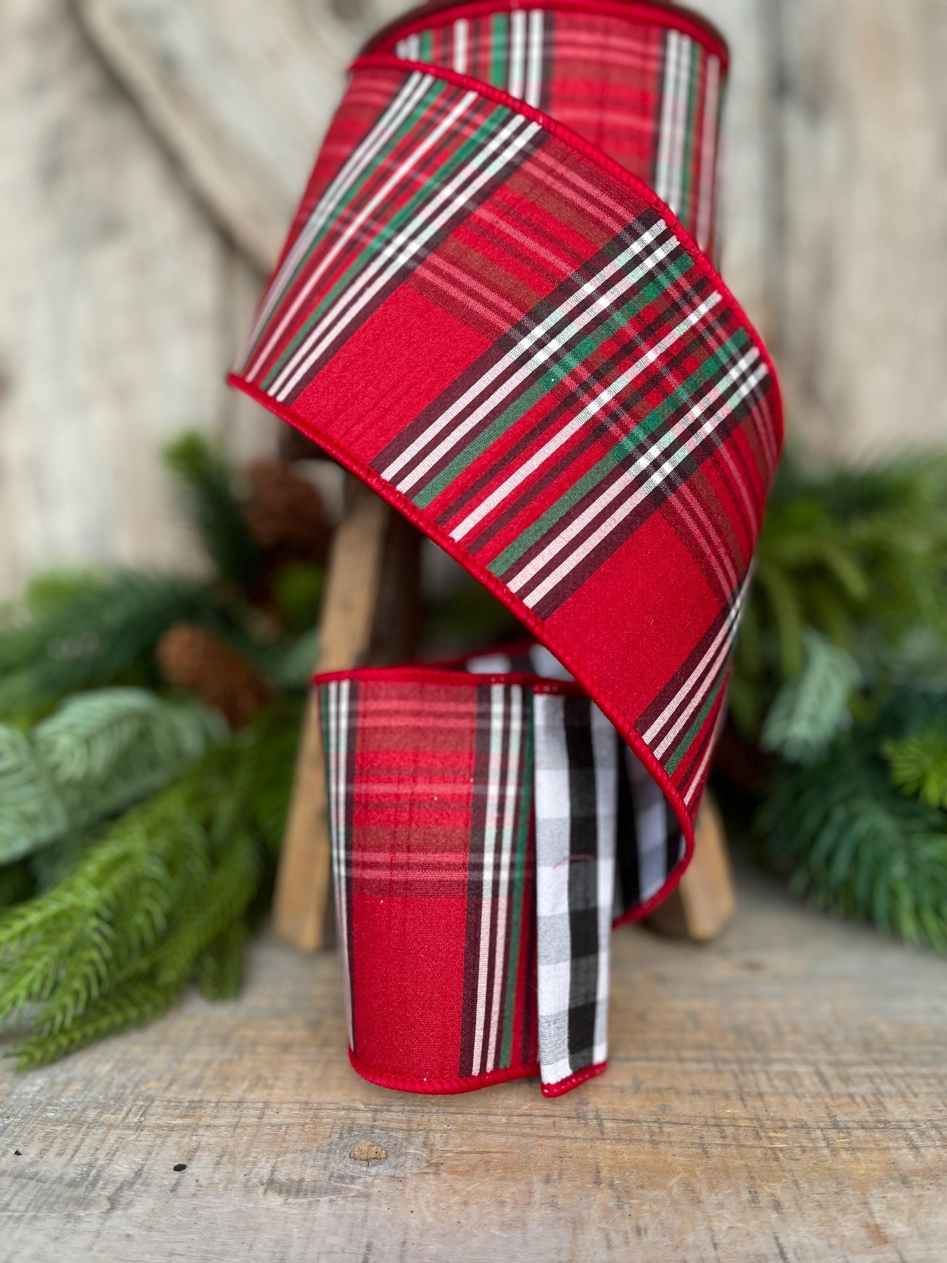 4" Traditional CHristmas Plaid, Farrisilk Ribbon, Homestead Holiday Plaid RIbbon
