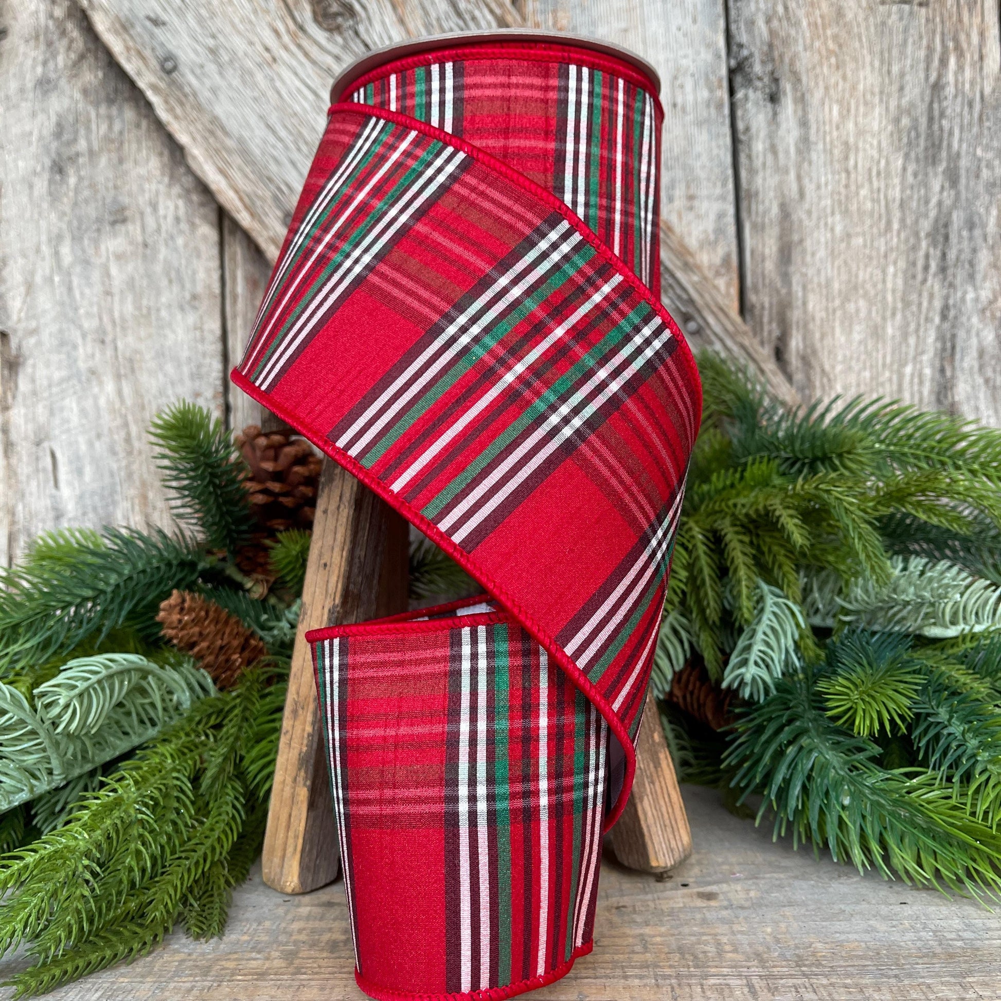 4" Traditional CHristmas Plaid, Farrisilk Ribbon, Homestead Holiday Plaid RIbbon, RIbbon for Treee, Christmas Plaid, RK859-32