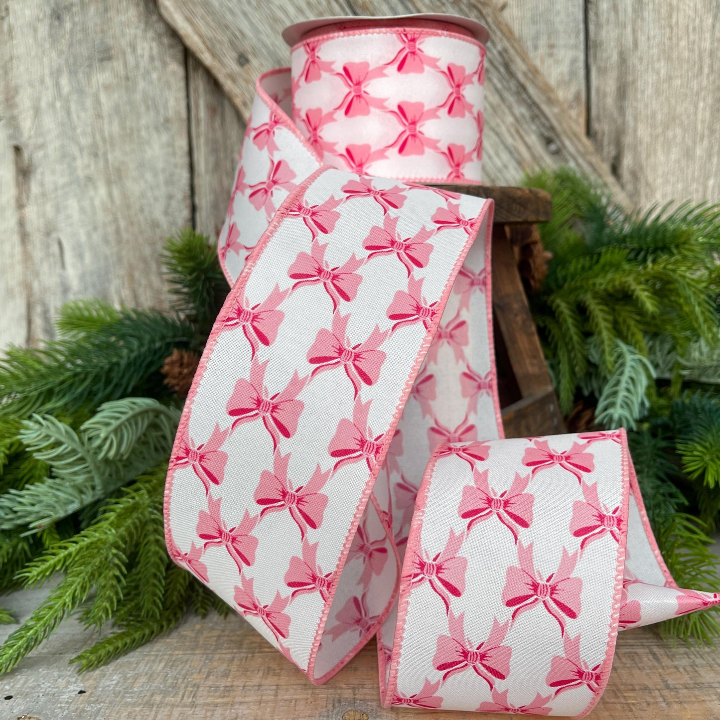 2.5" Coquette Pink Bow Ribbon, Pink Bow Ribbon, Pink Christmas Ribbon, Christmas Gift Wrap Ribbon, Ribbon for Tree, Ribbon for Bows
