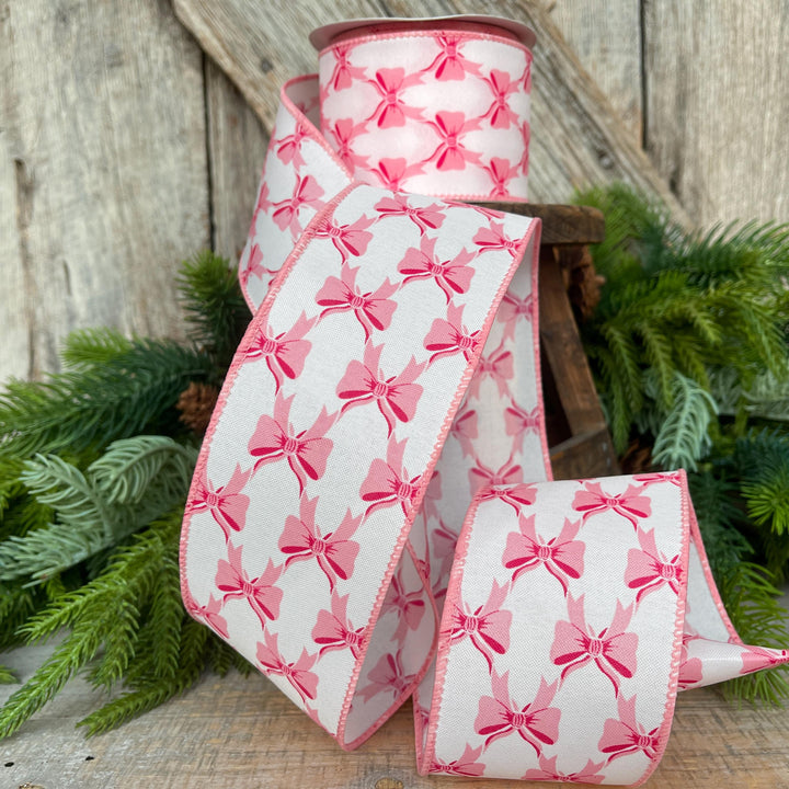2.5" Coquette Pink Bow Ribbon, Pink Bow Ribbon, Pink Christmas Ribbon