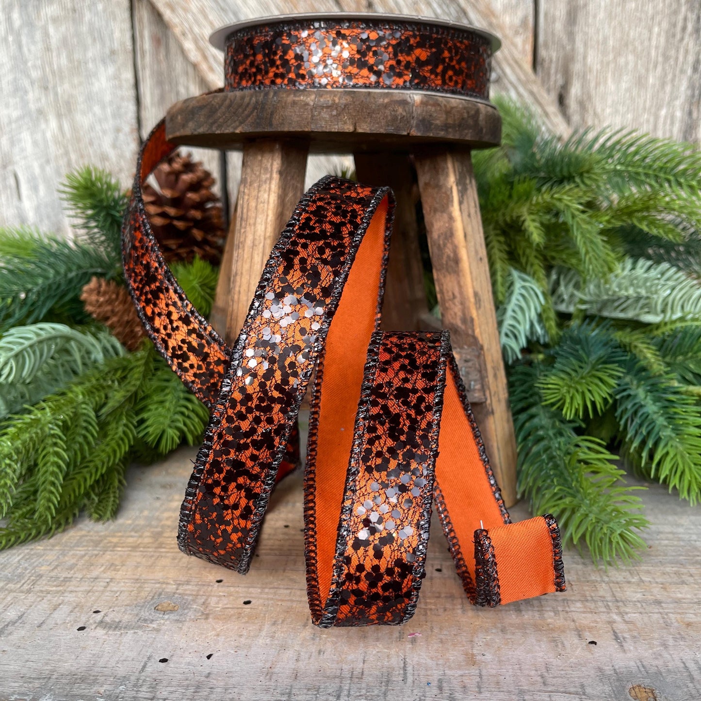 1" Orange Wicked Weave Ribbon, Farrisilk Ribbon, Halloween RIbbon