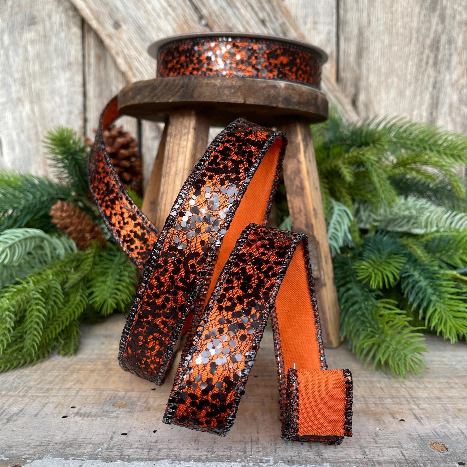 1" Orange Wicked Weave Ribbon, Farrisilk Ribbon, Halloween RIbbon