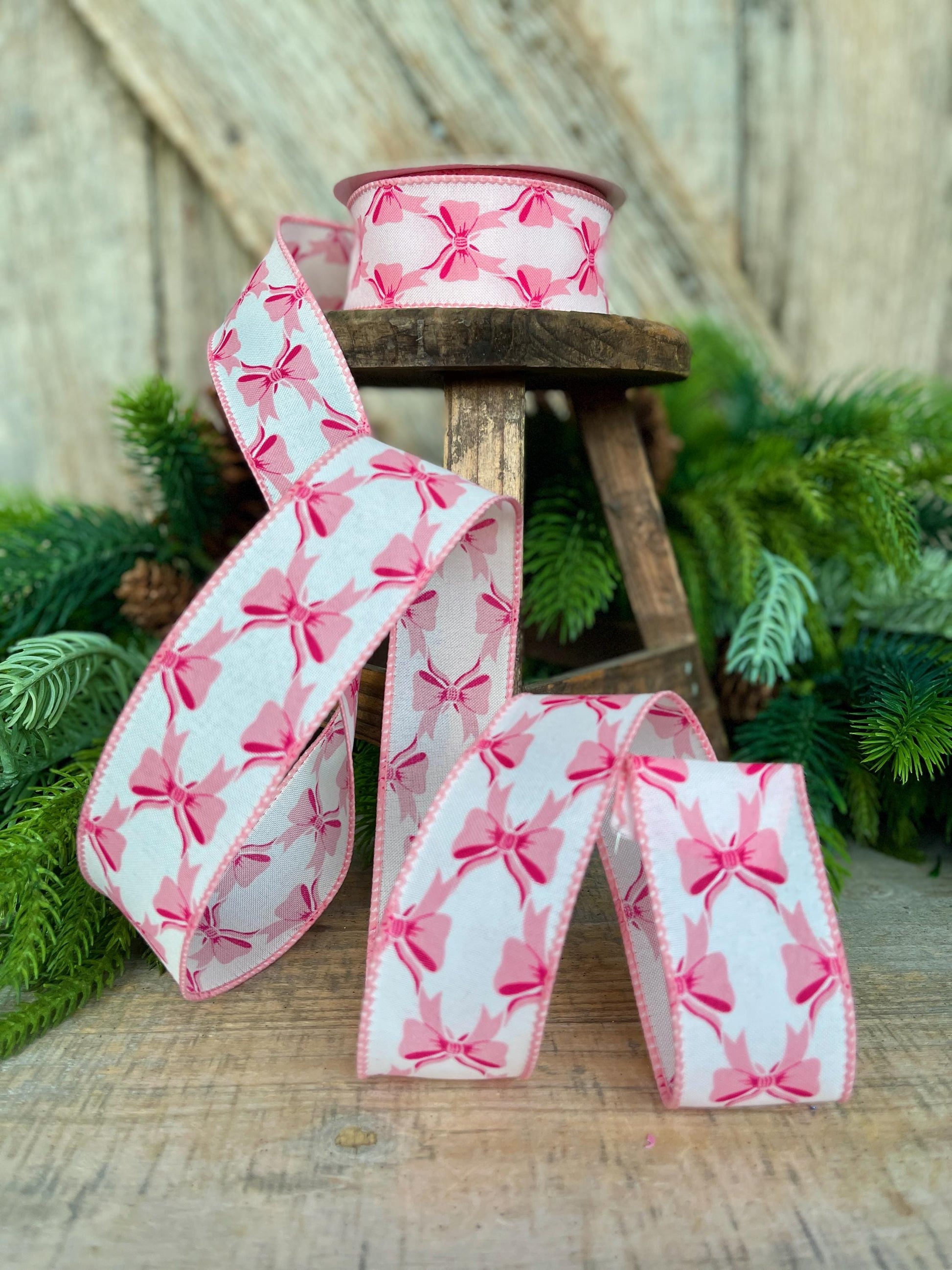 1.5" Coquette Pink Bow Ribbon, Pink Bow Ribbon, Pink Christmas Ribbon