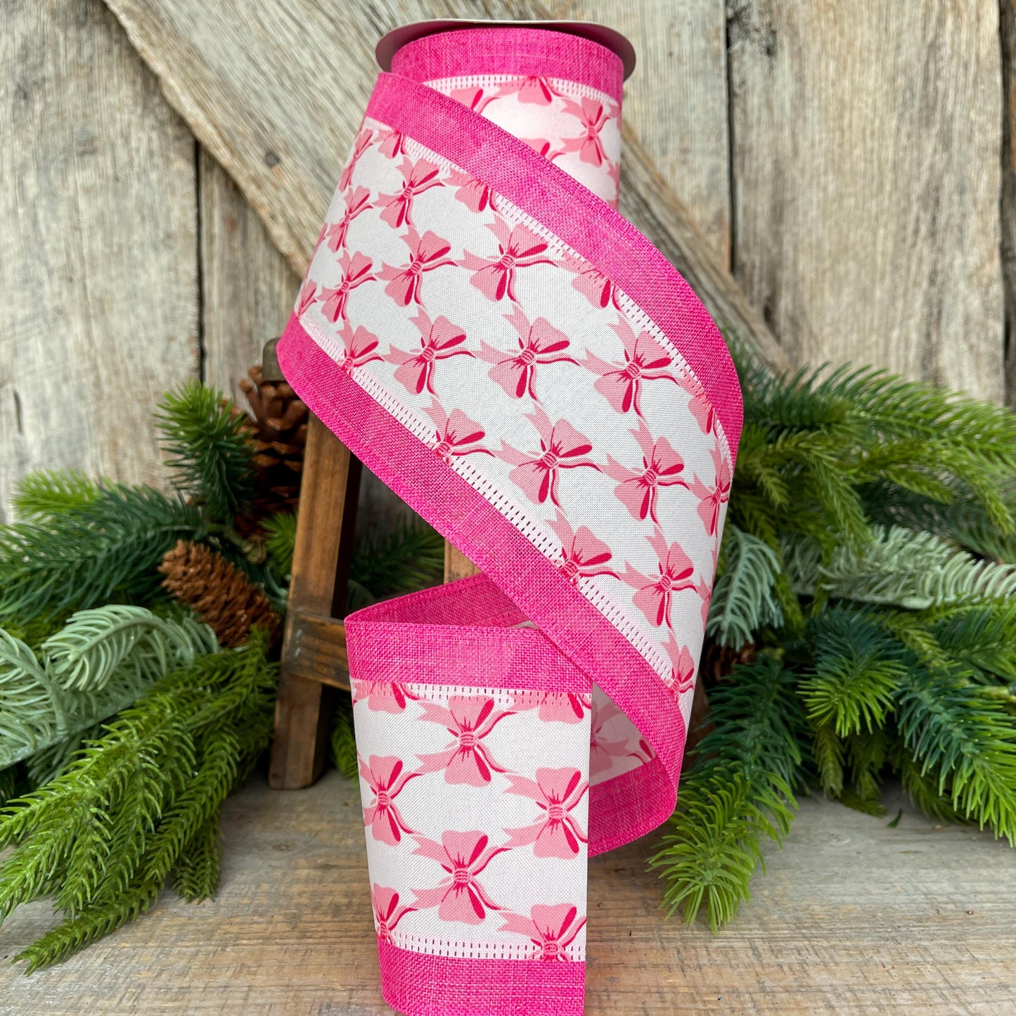 4" Coquette Pink Bow Ribbon, Pink Bow Ribbon, Pink Christmas Ribbon