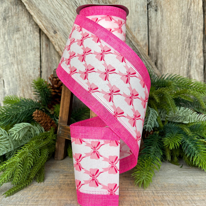 4" Coquette Pink Bow Ribbon, Pink Bow Ribbon, Pink Christmas Ribbon