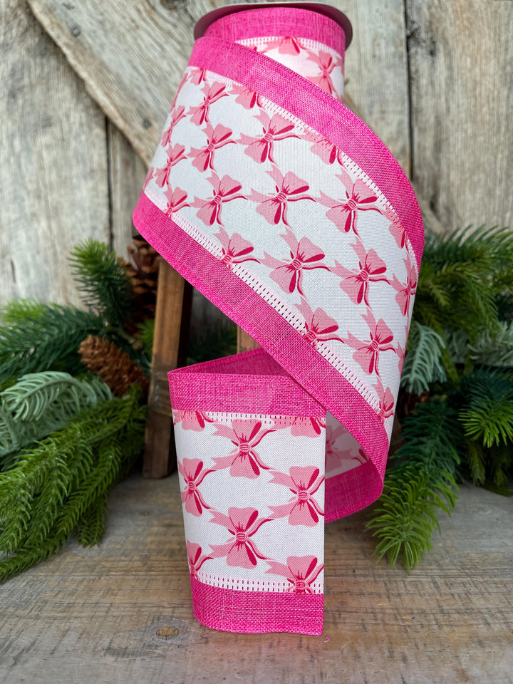 4" Coquette Pink Bow Ribbon, Pink Bow Ribbon, Pink Christmas Ribbon