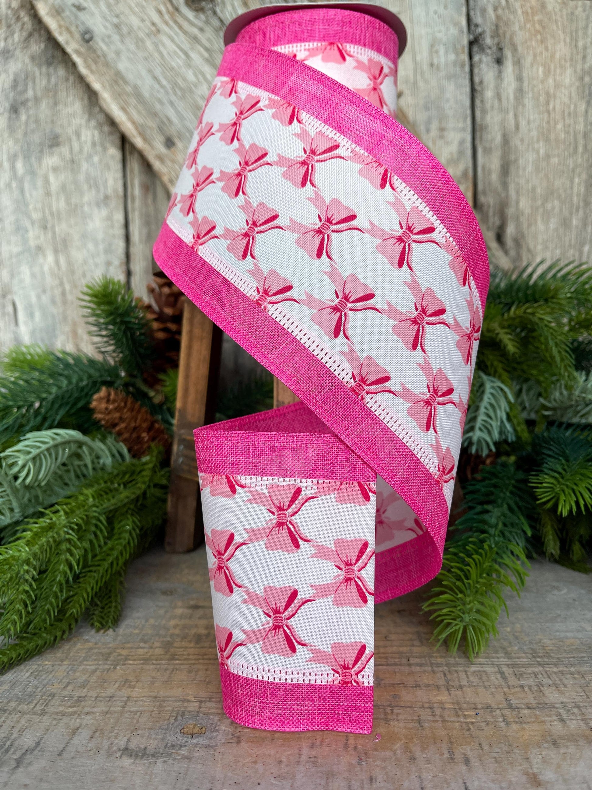 4" Coquette Pink Bow Ribbon, Pink Bow Ribbon, Pink Christmas Ribbon