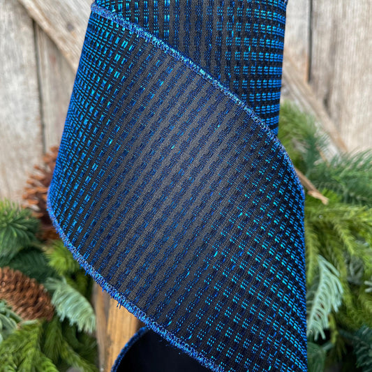 4" Midnight Blue RIbbon, Blue Ribbon, Wired Ribbon, Navy Blue Ribbon, Christmas Tree Ribbon, Metallic Ribbon, 72515-40-25