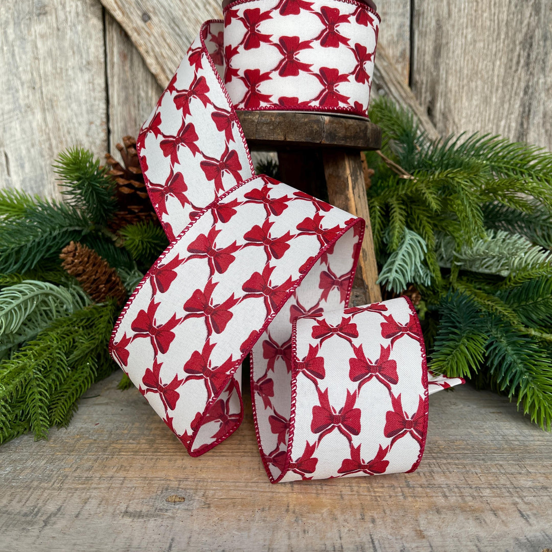 2.5" Coquette Dark Red Bow Ribbon, Red Bow Ribbon, Red Christmas Ribbon