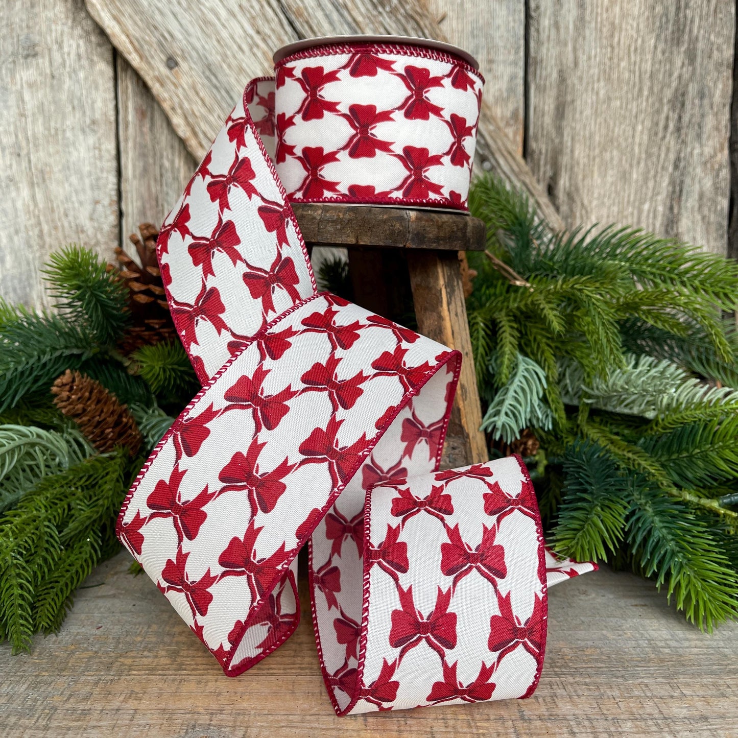 2.5" Coquette Dark Red Bow Ribbon, Red Bow Ribbon, Red Christmas Ribbon