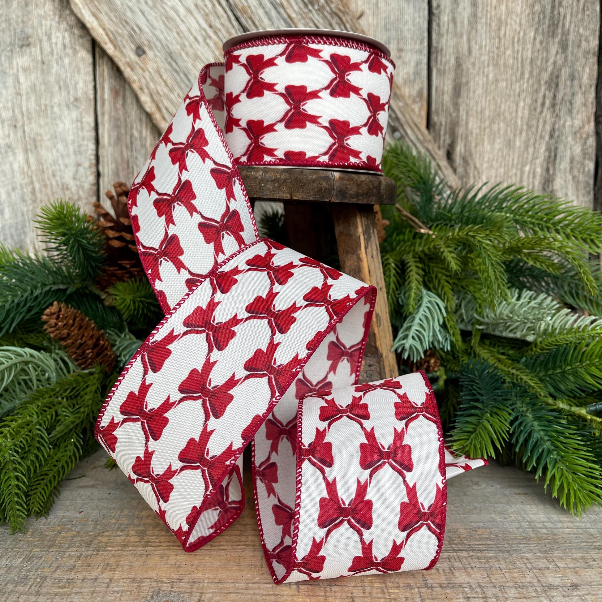 2.5" Coquette Dark Red Bow Ribbon, Red Bow Ribbon, Red Christmas Ribbon