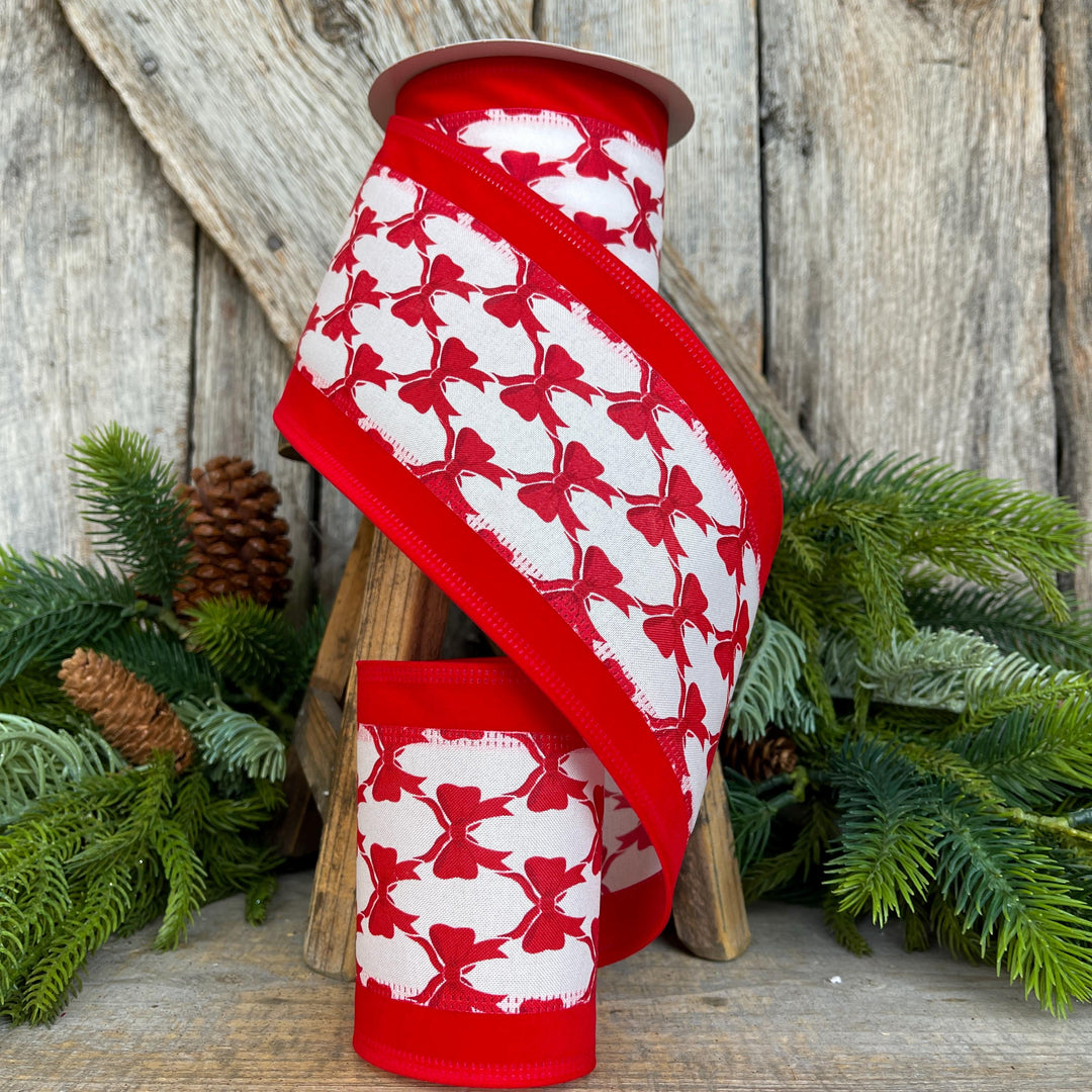 4" Coquette Bright Red Bow Ribbon, Red Bow Ribbon, Red Christmas Ribbon