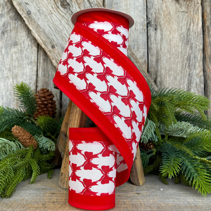 4" Coquette Bright Red Bow Ribbon, Red Bow Ribbon, Red Christmas Ribbon