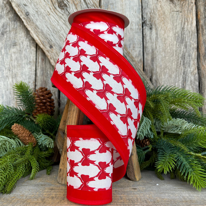4" Coquette Bright Red Bow Ribbon, Red Bow Ribbon, Red Christmas Ribbon