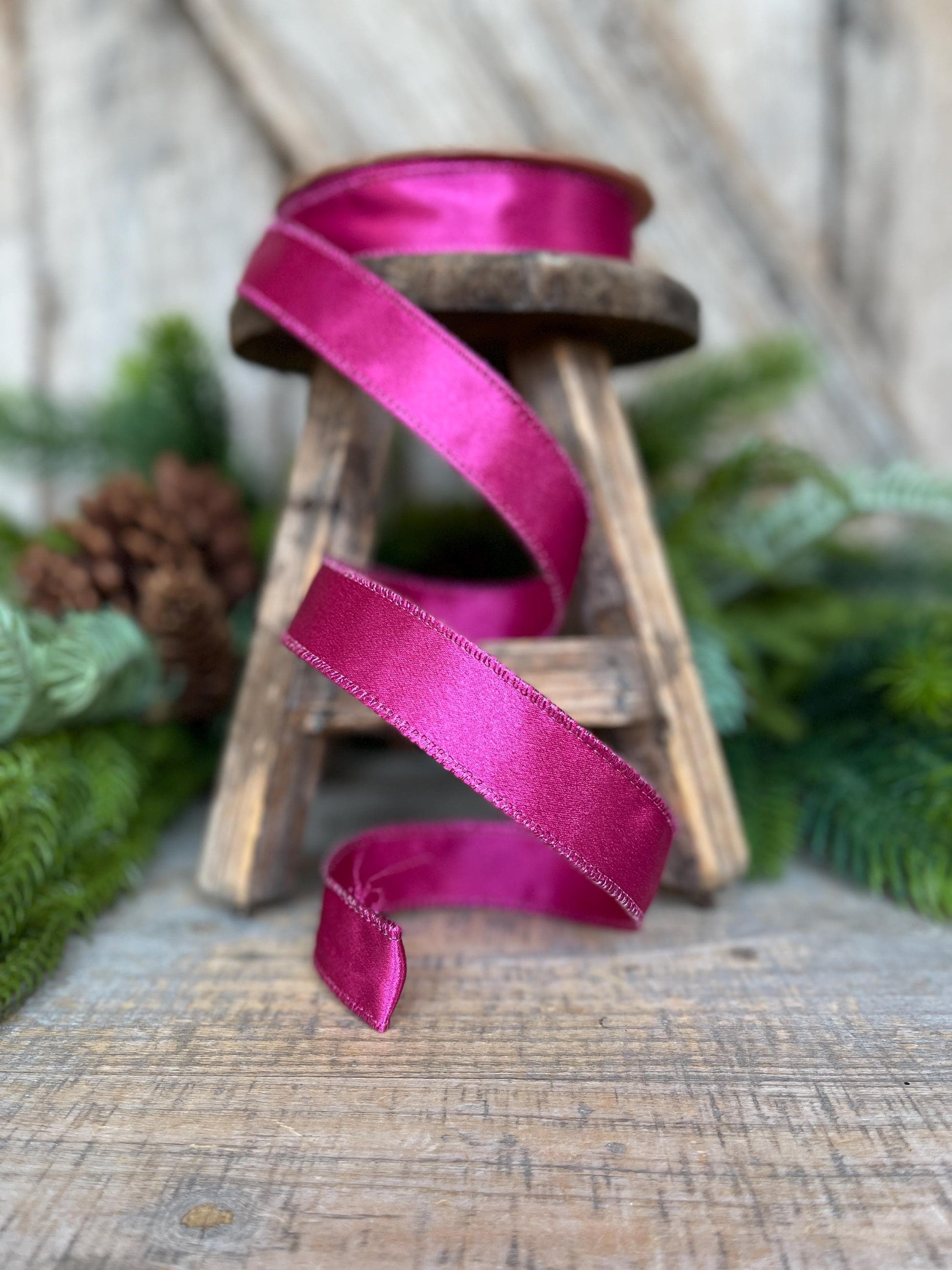 1" Hot Pink Satin Ribbon, Christmas Ribbon, Shimmer Satin Ribbon