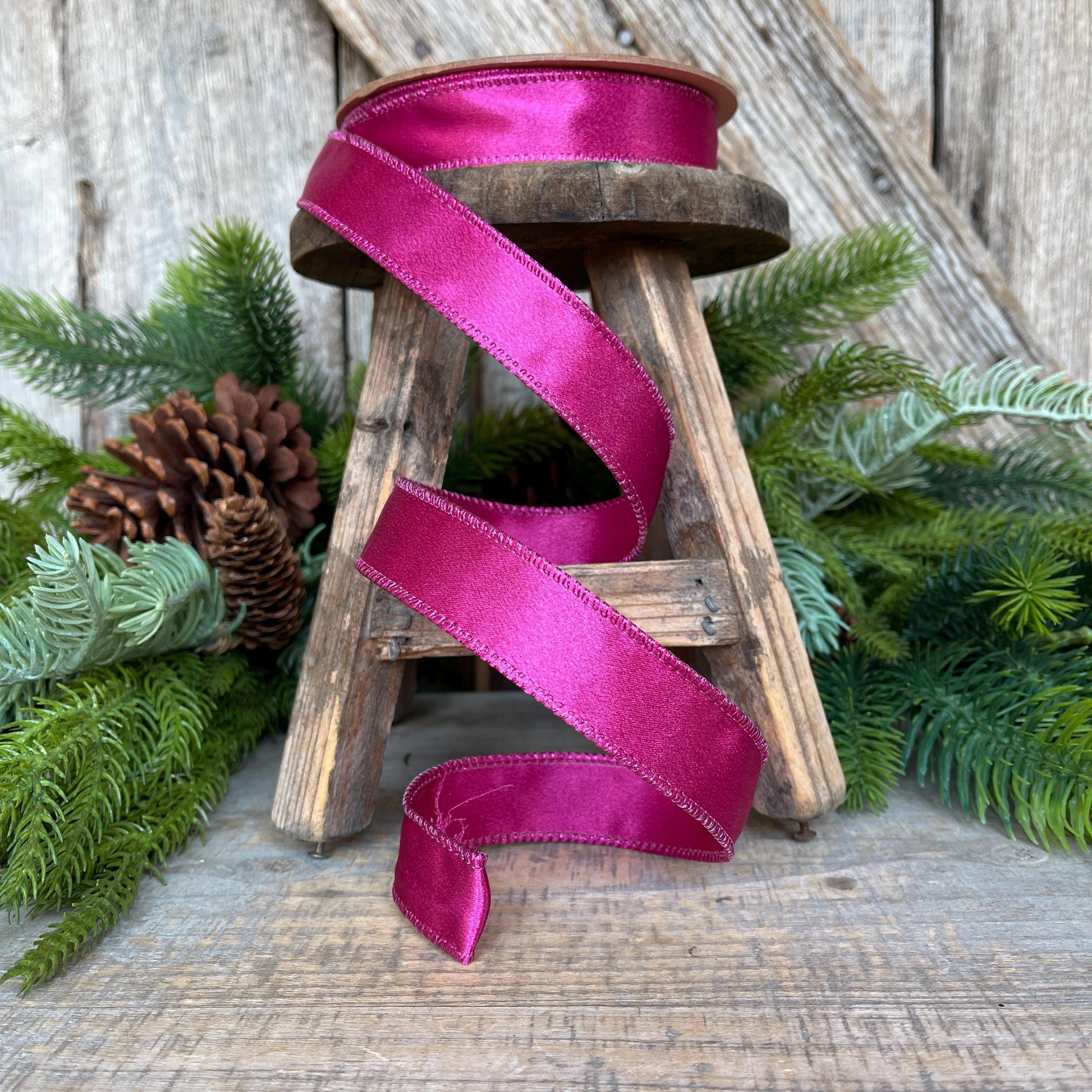 1" Hot Pink Satin Ribbon, Christmas Ribbon, Shimmer Satin Ribbon