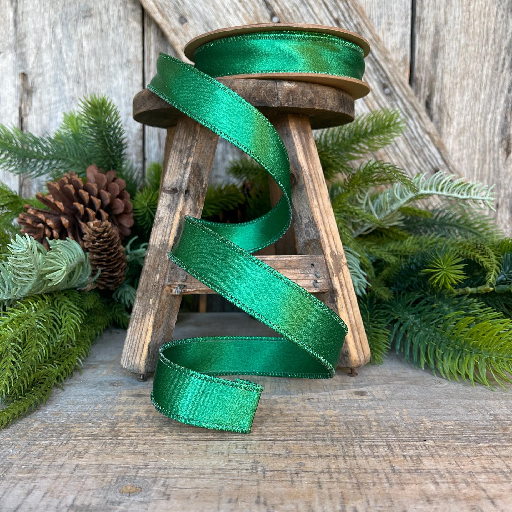 1" Emerald Green Satin Ribbon, Christmas Ribbon, Shimmer Satin Ribbon